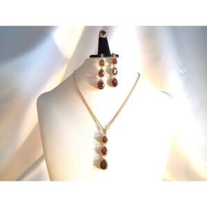 Topaz gold pendent necklace set, bridal MOB  prom party formal evening necklace